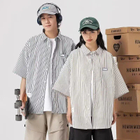 New Striped Short-Sleeved Shirt Trendy Loose Couple Shirt