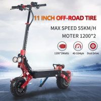 Electric Scooters Adults 48V 2400W Double Motor Electric Kick Scooters Folding 11 Inch Off Road Tire
