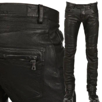 Leather Trousers Men Motorcycle Black Mens Pants Fashion PU Leather Riding Waterproof Motor Biker Male Street Pants Plus Size