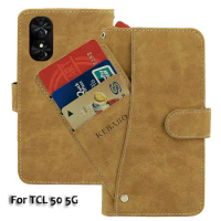 Vintage Leather Wallet TCL 50 5G Case 6.6" Flip Luxury Card Slots Cover Magnet Phone Protective Cases Bags