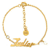 【Dior 迪奧】專櫃商品 品牌Jadior LOGO水鑽珠珠復古時尚手鍊(金)