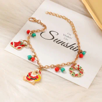 Christmas Charm Bracelet Gold Color Chain Xmas snowflake wreath Santa Claus Pendants Bracelets Ornaments Gift for women kids