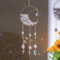 Crescent Moon Chips Fluorite Wind Chime Hanging Ore Rock White Crystal Quartz Heart Long Tassel Pend