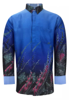 Pacolino Pacolino - Long Sleeve Blue Color Printed Batik Shirt