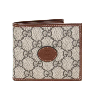 【GUCCI 古馳】671652 新款Interlocking G系列皮雕LOGO中性款對開短夾(棕色-8卡)