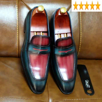 Formal Mens Leather Loafers Genuine Wedding Handmade Cowhide Pointed Toe Business Casual Dress Shoes Big Size 45 46 47 48