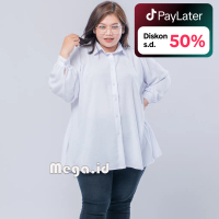 Mega id Kinka Big Size Crinkle Blouse Polos Wanita Lengan Panjang Atasan Model Pinggul Mayung Lebar 