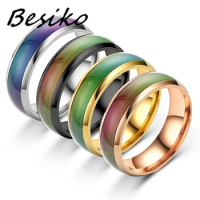 Besiko Stainless Steel Ring Change Color Mood Ring Emotional Temperature Fashion Temperature Sensitive Glazed Seven-color Ring