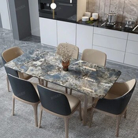 Natural Marble Solid Wood Dining Table and Chair Combination Modern Minimalist Dining Rectangular Table