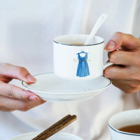 創意復古咖啡杯簡約歐式家用餐廳陶瓷杯碟套裝個性早餐燕麥牛奶杯