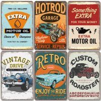 Classic Garage Plaques Metal Tin Signs Vintage Car Motor Oil Gasoline Metal Plate Wall Decor Garage Club Bar Man Cave