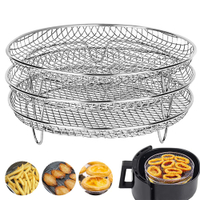 3-layers Air Fryer Rack Stainless Steel Stackable Grid Grilling Drying Steam For Air Fryer Basket Tray Air Fryer Accessories