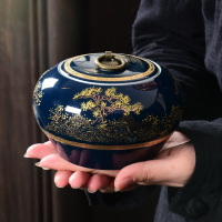 陶福氣 霽藍釉陶瓷茶具茶葉罐 家用青花瓷粗茶罐密封罐茶葉收納
