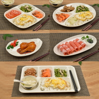 青荷仿瓷餐盤四格盤圓形塑料快餐盤密胺餐具分格盤子食堂飯盤拼盤
