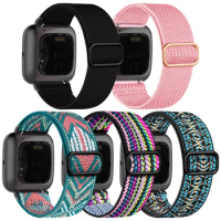 5 Pack Adjustable Strechy Solo Loop Replacement Wris for Men and Women, Compatible with Fitbit Versa, Versa Lite, Fitbit Versa 2