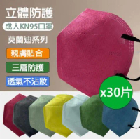 台灣快速出貨 最新成人韓版KN95莫蘭迪配色 3D立體口罩 成人口罩 魚型口罩 防塵口罩 30入-包 X30片