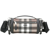 BURBERRY 巴寶莉  Check 格紋環保帆布圓筒包(深樺木棕)