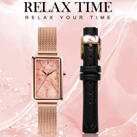 【Relax Time】璀璨雋永系列 方形玫瑰石紋米蘭錶帶淑女腕表-粉(RT-99-2 贈黑色真皮錶帶)