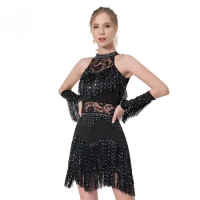 Women's Dance Dress Rhinestone Sequin Flapper Party Dress Latin Salsa Ballroom Dancing