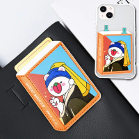珍珠耳環熊手機背貼黏貼式卡套(卡夾 悠遊卡 門禁卡 身份證 黏貼式卡套 紙鈔收納)