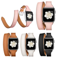 Double Tour Genuine Leather Strap for Apple Watch Band Series 5 4 3 2 1 44mm 40mm 42mm 38mm Extra Long Bracelet Watchbands