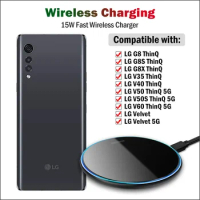 15W Fast Wireless Charger for LG V35 V40 V50 V50S V60 ThinQ LG Velvet 5G Phone Wireless Charging Pad Acrylic Breathing Light