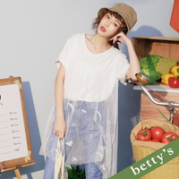 betty’s貝蒂思　桃領剪接刺繡紗長板T-shirt(白色)