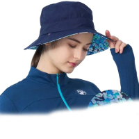 【Wildland 荒野】中性抗UV印花雙面遮陽帽.防曬帽.漁夫帽.大盤帽/可拆式帽繩(W1076-72 深藍)
