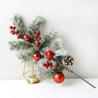 Artificial Flower Red Berry Pine Cone Needle Branch Xmas Party Decor Diy Tree Ornament Home Christmas Decorations Supplies Gift