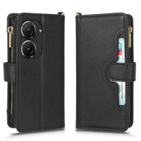 Luxury Zipper Wallet Flip Multi-card slot Leather Case For ASUS Zenfone 9 Zenfone9 Magnetic Card Phone Bags Cover