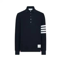 Thom Browne 4-Bar Cotton Texture Long Sleeve Polo Navy 2 Blue