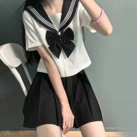 空栗鼠丸 原創正統基礎款jk制服裙 正版黑領三本中間服水手服套裝--享樂