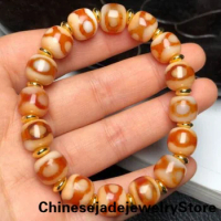 16 Beads Old Agate Red 3 Eye Tibetan DZI Beads Amulet Bracelet HandString 11×9mm