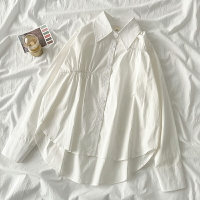 白色褶皺女士襯衫夏季薄款設計感小眾寬松防曬小心機初秋長袖上衣