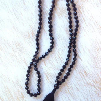 Section Black Beads Necklace 108 Mala Beads Necklace Buddhist JewelryGemstones Mala Hand Knotted Necklaces Men's Necklaces