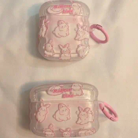 Cute Rabbit Heart Earphone Airpods 1 2 3 Airpods Pro 2 Bluetooth Earphone Case Geometric Light Pink Buckle Airpod Pro Case Gift