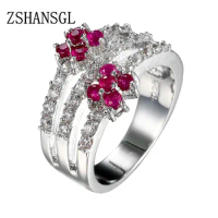 Hot Sale Big Blue CZ Zircon Stone Vintage 925 Sterling Silver Rings for Women 2 Flowers Cross Infinity Fashion Wedding Jewelry