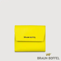 【BRAUN BUFFEL 德國小金牛】台灣總代理 萊納斯 8卡RFID防盜兩折短夾-青檸色/BF835-404-CYL