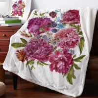 Pink Flower Leaves Winter Warm Cashmere Blanket for Bed Wool Throw Blankets for Office Bedspread