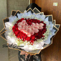 Buket Bunga Mawar Merah Pink Love, Buket Bunga Mawar Asli, Buket Bunga Mawar Fresh, Buket Pernikahan