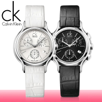瑞士 CK手錶 Calvin Klein 三眼造型皮革女錶(K2U291C1-K2U291L6)