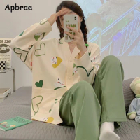 New Pajama Sets for Women Spring Autumn Kawaii Bear Print Pijamas Faux Cotton Cardigan Sleepwear Long Sleeve Japanese Loungewear