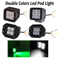 3 Inch 24W LED Work Light White/Green Dual Colors Cube Pod Spot/Flood Beam Fog Lamp 12V 24V Waterproof for Car Truck ATV SUV 4X4