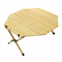 Outdoor easy foldable lightweight roll top wood beech table