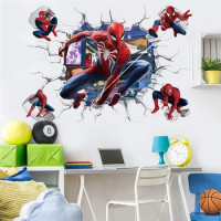 3D Stereoscopic Effect Spider-Man Wall Stickers For Kids Room Marvel Superhero Movie Poster Living Room Bedroom Wall Decoration
