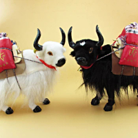 a pair of simulation white and black yak toy plastic&amp;fur handicraft prop yak model gift about 28x12x27cm