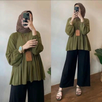Raisa Blouse Atasan Kerja Wanita Crinkle Rayon Nyaman Formal Kancing Ruffle Panjang