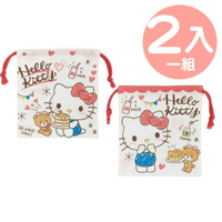 小禮堂 Hello Kitty 日製 棉質束口袋組 旅行收納袋 小物袋 縮口袋 (2入 紅白 鬆餅)