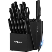 Knife Set, Kitchen Knife Set with Built-in Sharpener Block, Dishwasher Safe, 15 Pieces German Stainl
