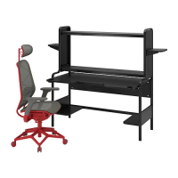 FREDDE/STYRSPEL 電競桌/椅, 黑色 灰色/紅色